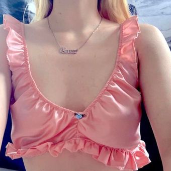 Dolls Kill Sugarthrillz Softcore Pink Satin Ruffle Bralette Top Size M -  $17 (66% Off Retail) - From Luna