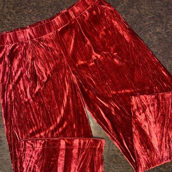 A New Day Crushed Velvet Mid-Rise Wide Leg Ankle Pants in Red