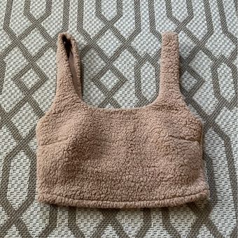 Gilly Hicks tan sherpa fuzzy fleece teddy cropped tank top built in