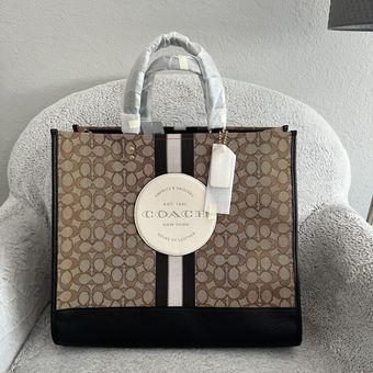 NWT Coach Dempsey Tote 40 In Signature Jacquard With Stripe And Coach Patch