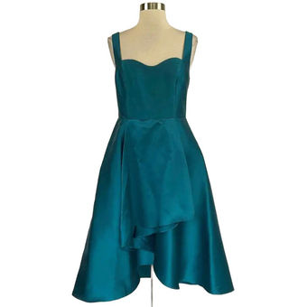 Adrianna Papell Teal Green High Low Fit and Flare Cocktail Dress