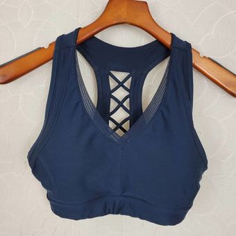 Avia Womens Sports Bra Size S Navy Racerback V-Neck Criss Cross Back Mesh  Trim - $11 - From Annette