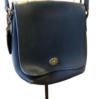 Coach Vintage Companion Flap Bag Purse Crossbody Satchel Navy Blue Leather