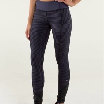 Lululemon Purple Black Stripe Pace Queen Leggings 6 Shorter