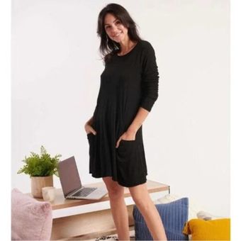 Betabrand Sweatshirt Travel Dress Silk Blend Stretch Black Medium Pockets -  $22 - From Jessica