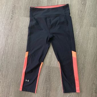 Under Armour Heat Gear Black w/ Orange Stripes Capri Leggings