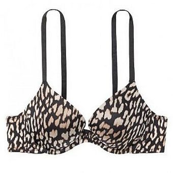 Victoria's Secret Sexy Tee Push Up Bra Black Beige Leopard Spot