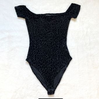 Forever 21 Black Velvet Mesh Off The Shoulder Cheetah Print