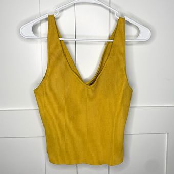 Aritzia Babaton Sculpt Knit V-Neck Tank Top Golden Mustard Yellow