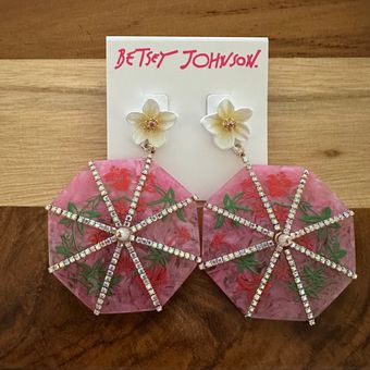 Betsey Johnson NWT Umbrella Japanese Pink Multi earrings - $45