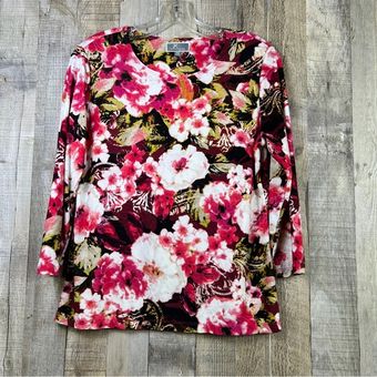 JM Collection Petite Medium Floral Top w/3/4 sleeves and Scoop-Neck - $15 -  From Ginny