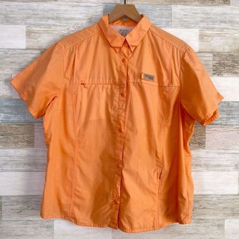 Columbia PFG Ventilated Fishing Shirt Orange Short Sleeve Cotton