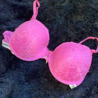 Juicy Couture 36C Hot Pink Lace Monogram Logo Push Up Bra Size 36 C - $10 -  From Lolligagg