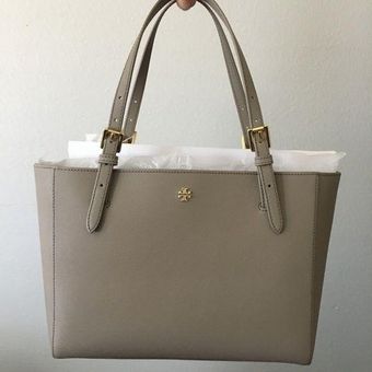 Tory Burch 'York' Small Leather Buckle Tote in Gray