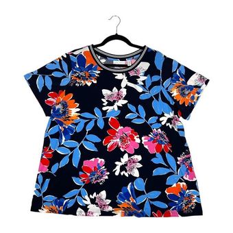 Susan Graver Womens 2X Floral Print Liquid Knit Short Sleeve Top