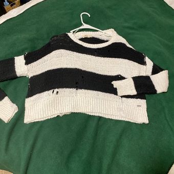 Hollister Co. Black And White Striped Distressed Knit Sweater Size M - $16  - From Shelby