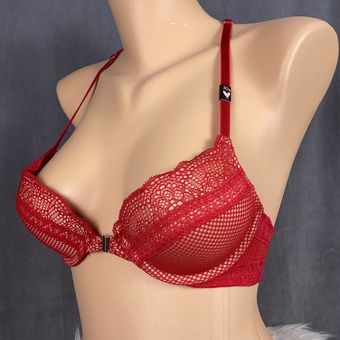 Victoria's Secret New Very Sexy Push Up Bra Size 30B Red Fishnet