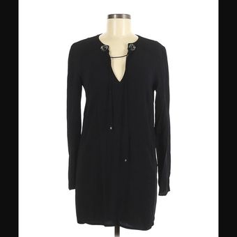 Sandro Paris Mini Dress US 4-6 FR 2 Rhinestone Rounded Hem Black Pullover  Luxury - $48 - From Cageys