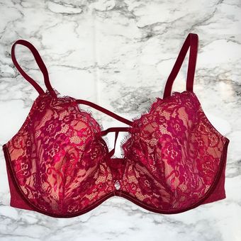 Adore Me Burgundy Maroon Floral Lace Lined Underwire Strappy Balconette Bra  Red Size undefined - $22 - From Autumn