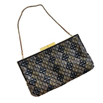 Vintage Style Black & Gold Beaded & Sequin Evening Bag