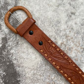 Vintage 90s Light Brown Tooled Leather Western Floral Pattern