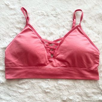 No Boundaries Soft Pink Strappy Lace Up Wireless Bralette Size