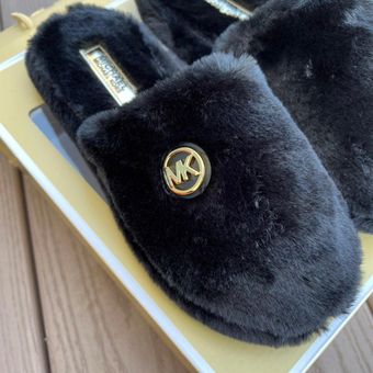 Michael Kors Black Alexis Closed Toe Sherpa Slides Size 11 69