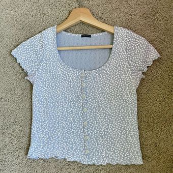 Brandy Melville Light Blue Floral Zelly Crop Top OS