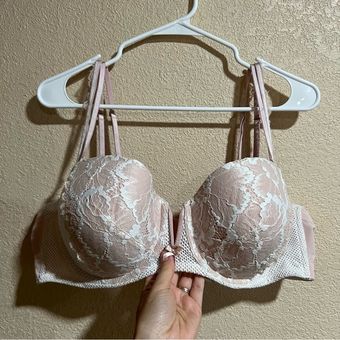 Cacique light pink lace lightly lined multi-way strapless bra 44C Size