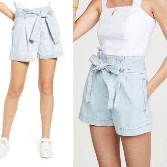 DL1961 Camille High-Waisted Belted Paperbag Denim Shorts in