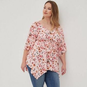 Torrid 1 Women's Babydoll Stretch Challis Pink Floral Top 1X - $24 - From  Kelly