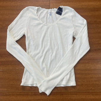 Brandy Melville Ribbed Short Sleeve Button Up Collared Shirt White Size  Small