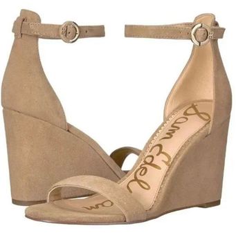 Sam Edelman Neesa Oatmeal Tan Suede Wedge Sandals Heels