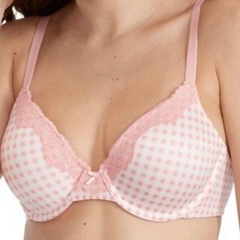 Maidenform t-shirt bra size 40C nwt pink and white checkered lace