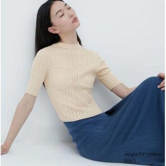 Uniqlo Mame Kurogouchi x 3D Knit Mesh Half-Sleeve Sweater in