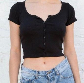 Brandy Melville (BM) Zelly Top - White, Button-up Crop, Women's