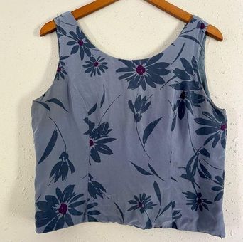 Adrianna Papell Papell Petites Silk Vintage Blue Floral Tank Top