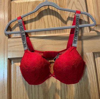 Victoria's Secret Bombshell Add-2-Cups Lace Shine Strap Push-Up Bra Red  Size 34 B - $36 (48% Off Retail) - From olivia