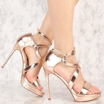 Rose gold caged on sale heels