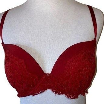 Elegant Red Push-Up Bra with Lace Overlay Size 34D