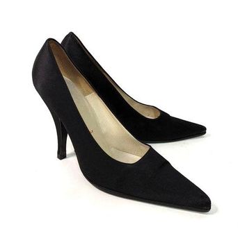 Miu Miu Black Satin Pointed Toe Heels Size 40 Women's Preowned Shoes Pumps  FLAWS - $83 - From Emily