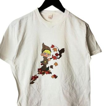 80s 90s Vintage Little Blond Autumn Elf T Shirt Adult White L Single