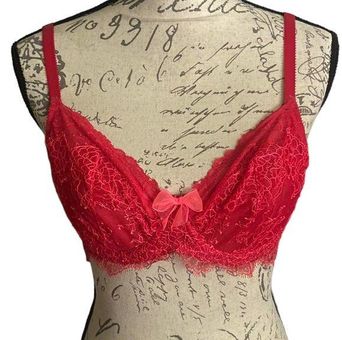 vintage victoria secret 36c lace unlined red bra