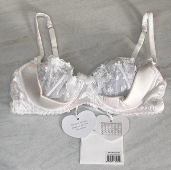 Mimi Holliday M Padded Bra Honeysuckle 1/4 Cup Plunge Silk Bridal Lace Bow  Heart Size M - $89 New With Tags - From Jessica