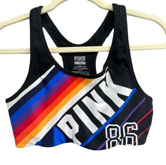 PINK by Victoria's Secret Rainbow Black Racerback Sports Bra