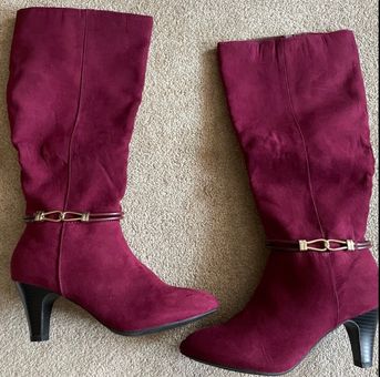 Wine colored knee high boots cheap