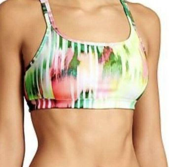 Athleta Wailea Sports Bra Full Focus Green Print Strappy Swim Top