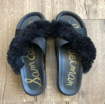 Sam Edelman Black Bianca fuzzy Slip On Sandals Size 8 30 76