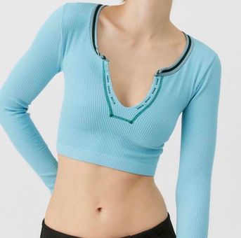 Out From Under Go For Gold Seamless Cropped Long Sleeve Top in Blue
