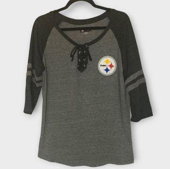 NFL Team Apparel Pittsburgh Steelers Womens Charcoal Raglan